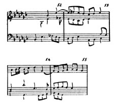 Johann Sebastian Bach, es-Minor-Fugue, times 52 to 55